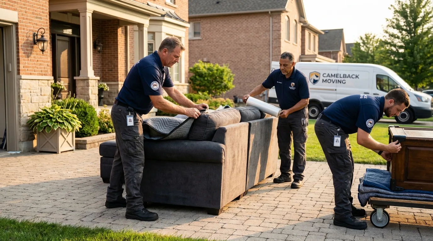 Large estate moving crew wrapping furniture in Nantucket, MA